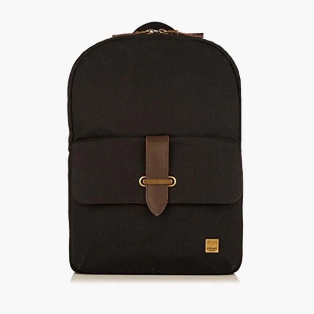 KNOMO BALHAM BUDE LEATHER & CANVAS 15-INCH ZIP TOP LAPTOP BACKPACK, BLACK